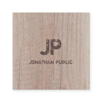 Monogram Wood Board Look Elegant Distressed Text Square