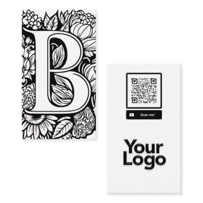 Monogrammed B Black and White Floral QR Code Logo