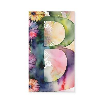 Monogrammed B Daisy Floral Watercolor QR Code Logo