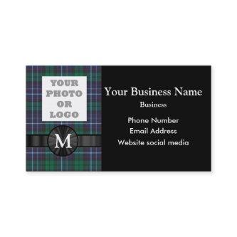 Monogrammed blue green tartan plaid and logo