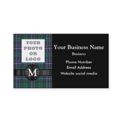 Monogrammed blue green tartan plaid and logo