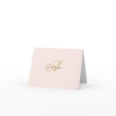 Monogrammed Blush pink & gold folded note card