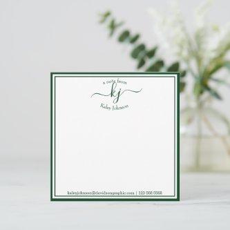 Monogrammed Forest Green From The Desk Of Thank You Card