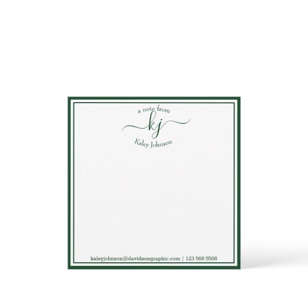 Monogrammed Forest Green From The Desk Of Thank You Card