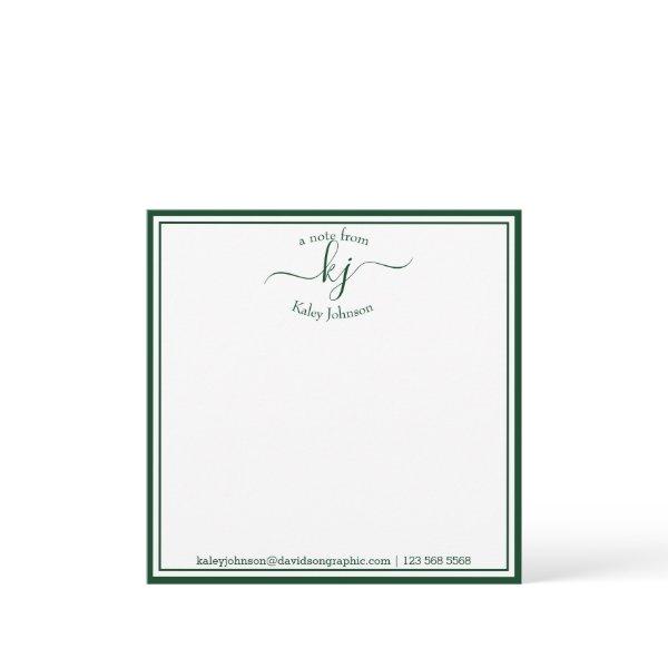 Monogrammed Forest Green From The Desk Of Thank You Card