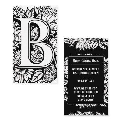 Monogrammed Letter B Black and White Floral Flower