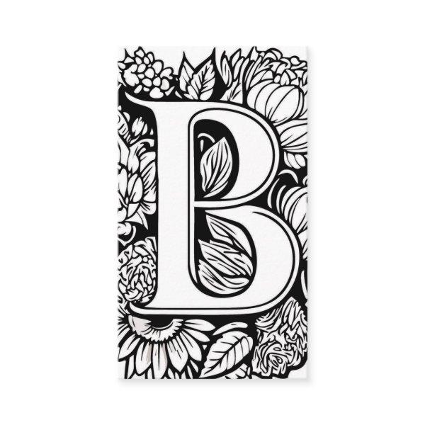 Monogrammed Letter B Simple Black and White Floral