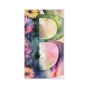 Monogrammed Letter B Simple Chic Floral Watercolor