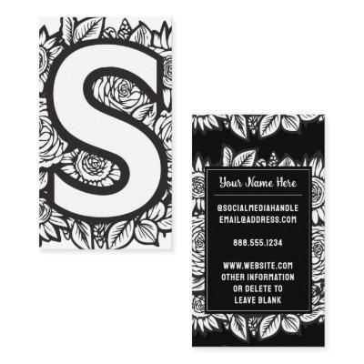 Monogrammed Letter S Black and White Floral Flower