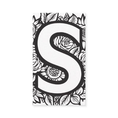 Monogrammed Letter S Simple Black and White Floral