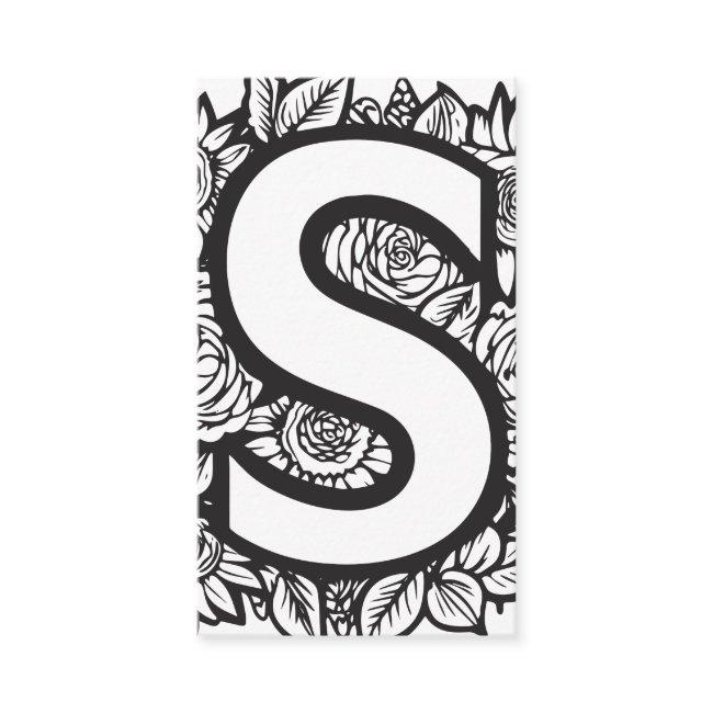 Monogrammed Letter S Simple Black and White Floral