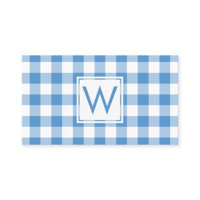 Monogrammed Light Blue White Gingham Plaid Pattern