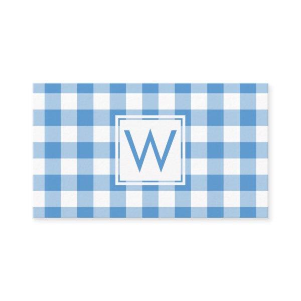 Monogrammed Light Blue White Gingham Plaid Pattern