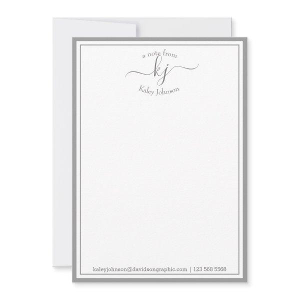 Monogrammed Light Gray  From The Desk Of Note Card