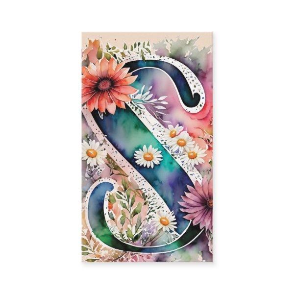 Monogrammed S Daisy Floral Watercolor QR Code Logo