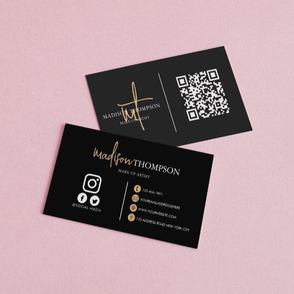Monogrammed Script Typography Black Gold QR Code