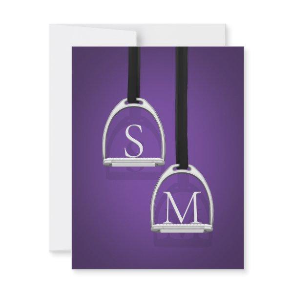Monogrammed Stirrup Irons Dark Purple Equestrian Note Card