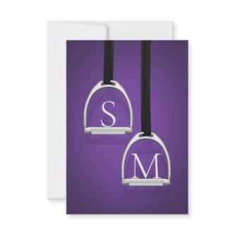 Monogrammed Stirrup Irons Dark Purple Equestrian Thank You Card
