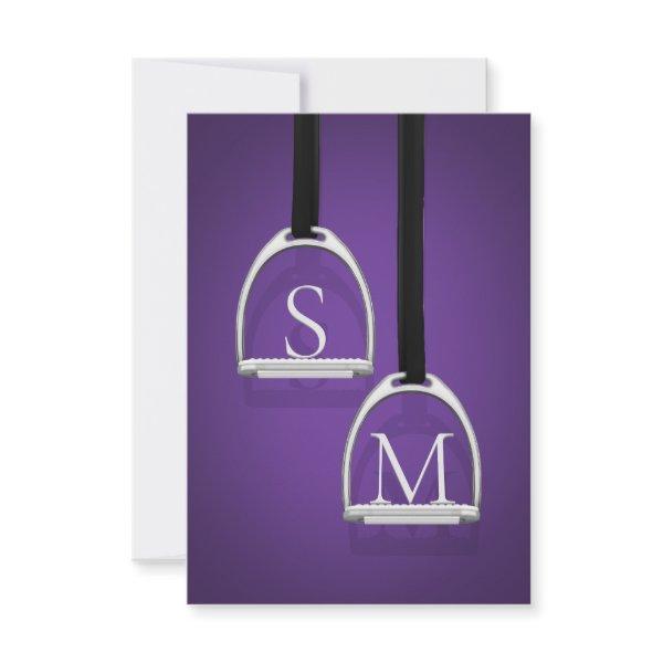 Monogrammed Stirrup Irons Dark Purple Equestrian Thank You Card