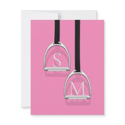 Monogrammed Stirrup Irons Pink Equestrian Note Card