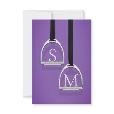 Monogrammed Stirrup Irons Purple Equestrian Thank You Card