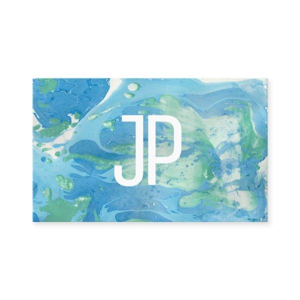 Monogrammed Template Blue Green Modern Abstract