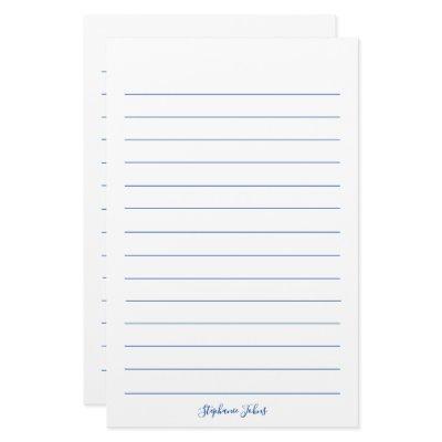 Monograms Custom Name Blue Lines White Elegant Stationery