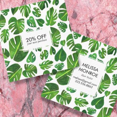 Monstera tropical leaves illustrated watercolor  discount card