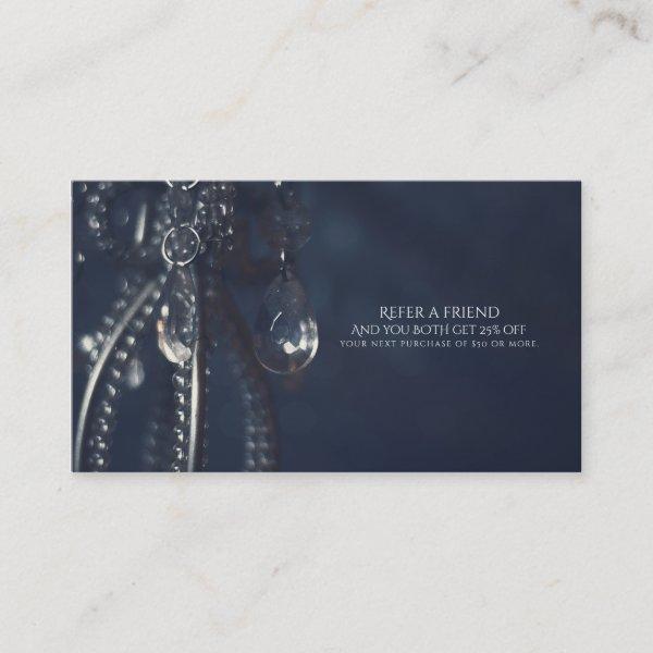 Moody Blue Crystal Elegant Chic Refer a Friend Referral Card
