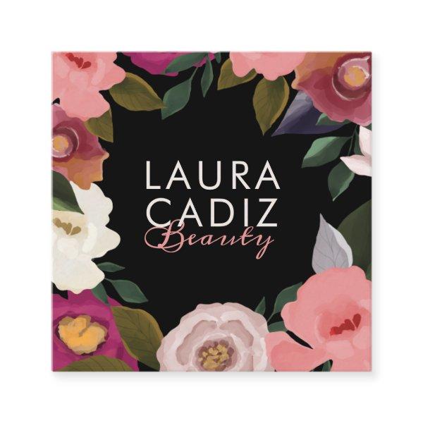 Moody & Elegant Watercolor Floral Arrangment Black Square