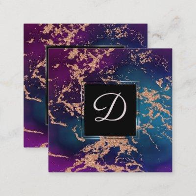 Moody Luxe Marble | Deep Purple and Teal Monogram Square