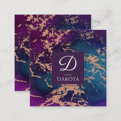 Moody Luxe Marble | Deep Purple and Teal Monogram Square
