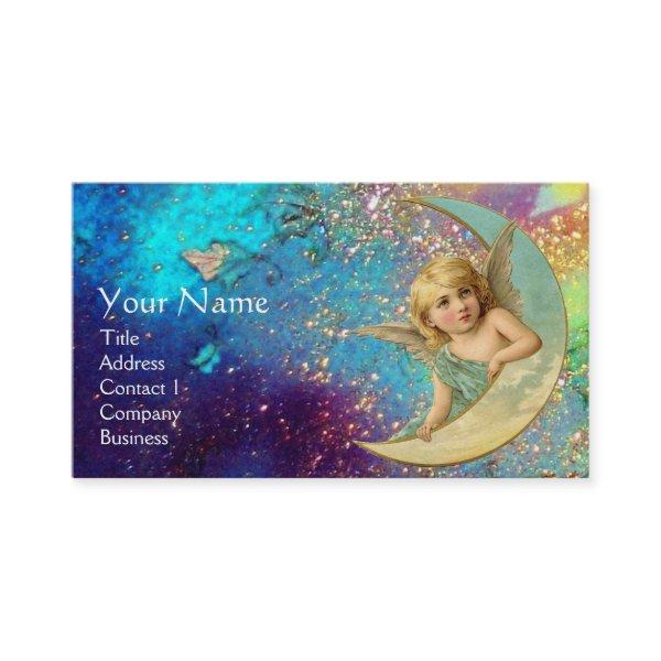 MOON ANGEL IN BLUE GOLD YELLOW SPARKLES MONOGRAM