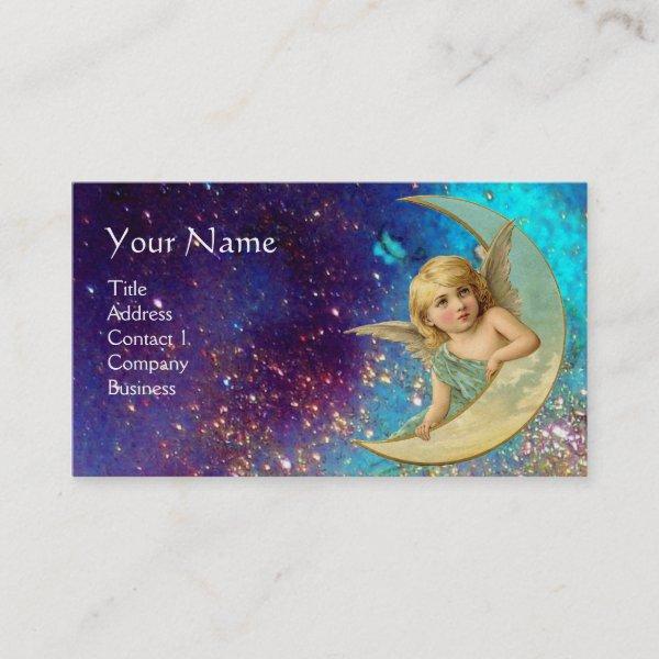 MOON ANGEL IN BLUE GOLD YELLOW SPARKLES MONOGRAM