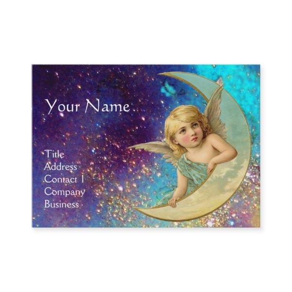 MOON ANGEL IN BLUE GOLD YELLOW SPARKLES MONOGRAM
