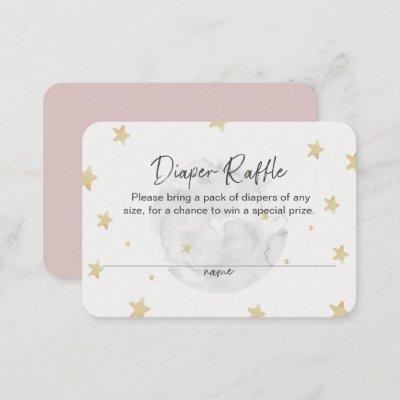 Moon Star Girl Pink Diaper Raffle Baby Shower Card