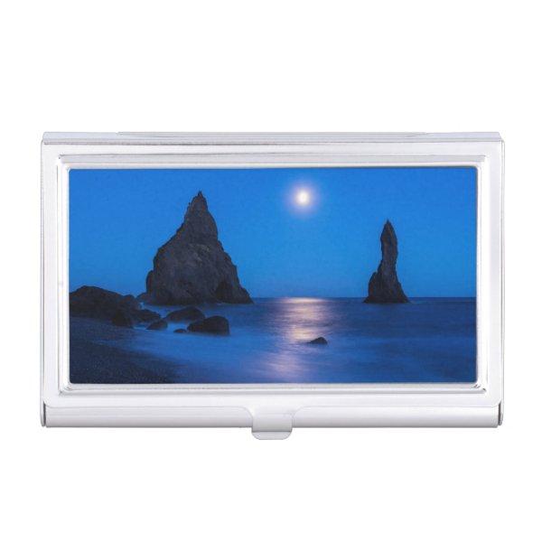 Moonrise reflection on ocean and sea stacks  case