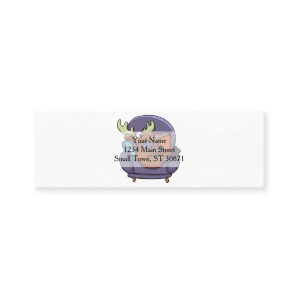 Moose reading a book on a sofa | choose back color mini