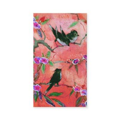 Morning Colors: Bird Painting in Peach and Fuchsia