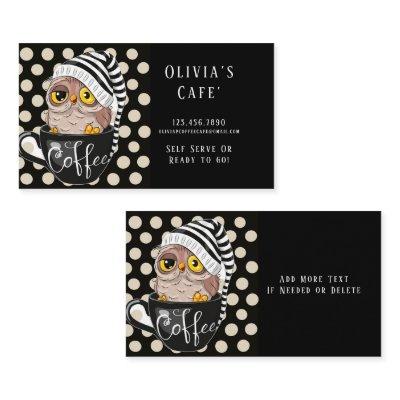 Morning Owl Black Tan Polka Dots Coffee Cafe’