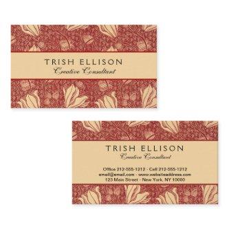 Morris Inspired Lily Flower Botanical Red Textile