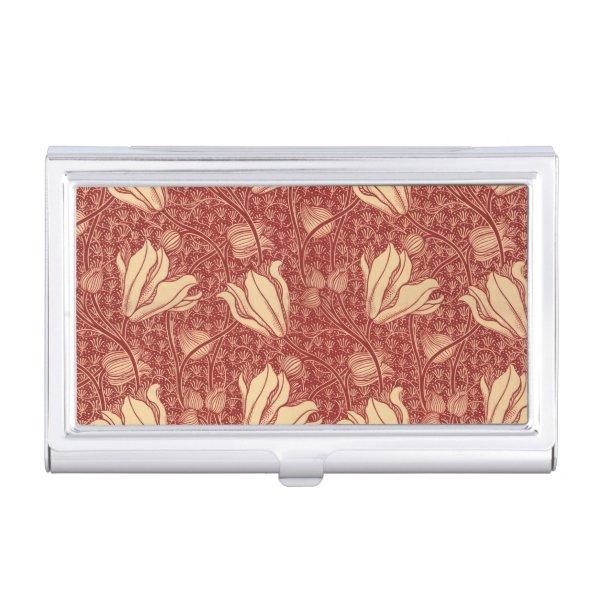 Morris Inspired Lily Flower Botanical Red Textile   Case