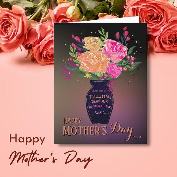 Mother's Day Vase with Flowers and text Holiday Card