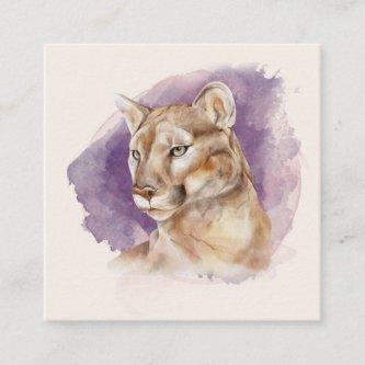 Mountain Lion Watercolor Painting Purple Splash Square