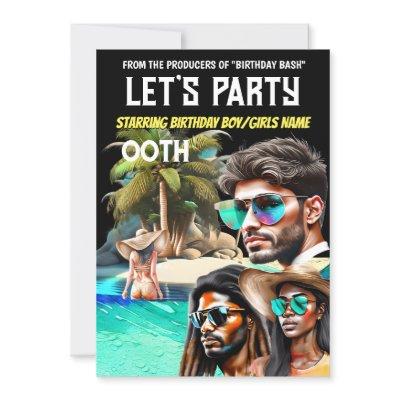 Movie poster island beach thriller DIY birthday Invitation