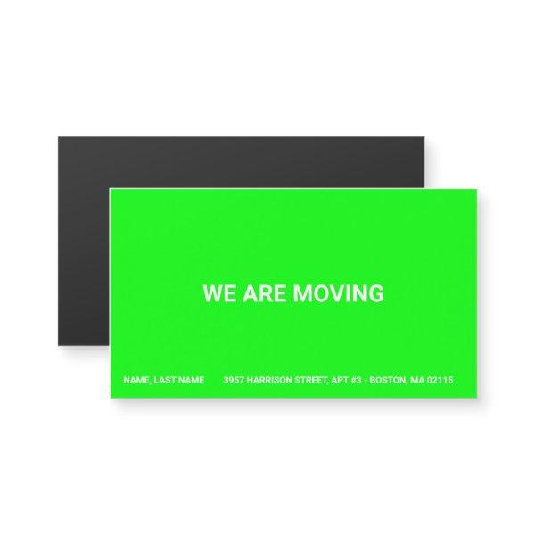 Moving address neon green custom magnetic card