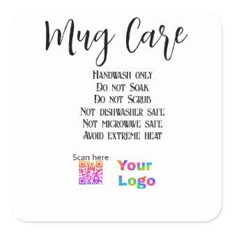 Mug care instructions add business name logo detai square sticker