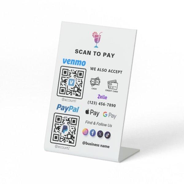 Multi QR Code Payment | White Scan to Pay  Pedesta Pedestal Sign