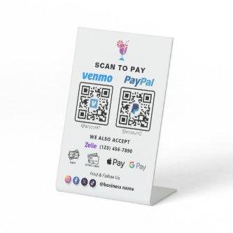 Multi QR Code Payment | White Scan to Pay  Pedesta Pedestal Sign