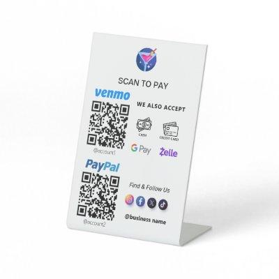 Multi QR Code Payment | White Scan to Pay  Pedesta Pedestal Sign